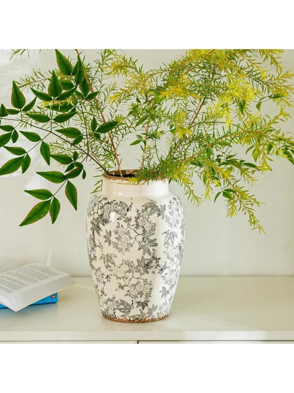 Vintage Grey Ice Cracked Glaze Ceramic Flower Vase - Elegant Home Decor Accent